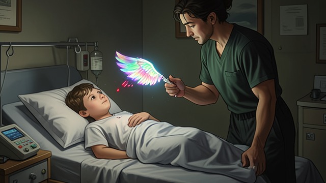 Angel Blood Given Away from "Unforgiven". Angel Blood Given Away A deliberate risk Cam removes a white pennon from his wing and mixes its iridescent blood into Bruce’s IV.