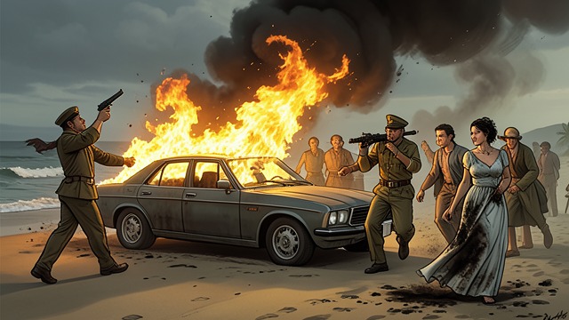 The Rental Under Fire from "Match Point". The Rental Under Fire Attacks at the perimeter A firebomb ignites Olga’s car, and gunfire follows when people rush outside.