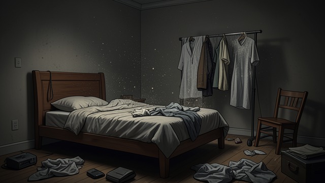 The Empty Bedroom from "Speak No Evil". The Empty Bedroom Domestic Ruin Niru’s home fills with dust, dirty dishes, newspapers, and neglected food.