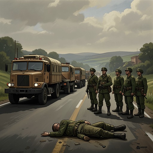 The Convoy’s Ambush Spiral from "Black Hawk Down". This flow follows how repeated halts, damaged vehicles, and casualties turn a rescue drive into a fight to escape.