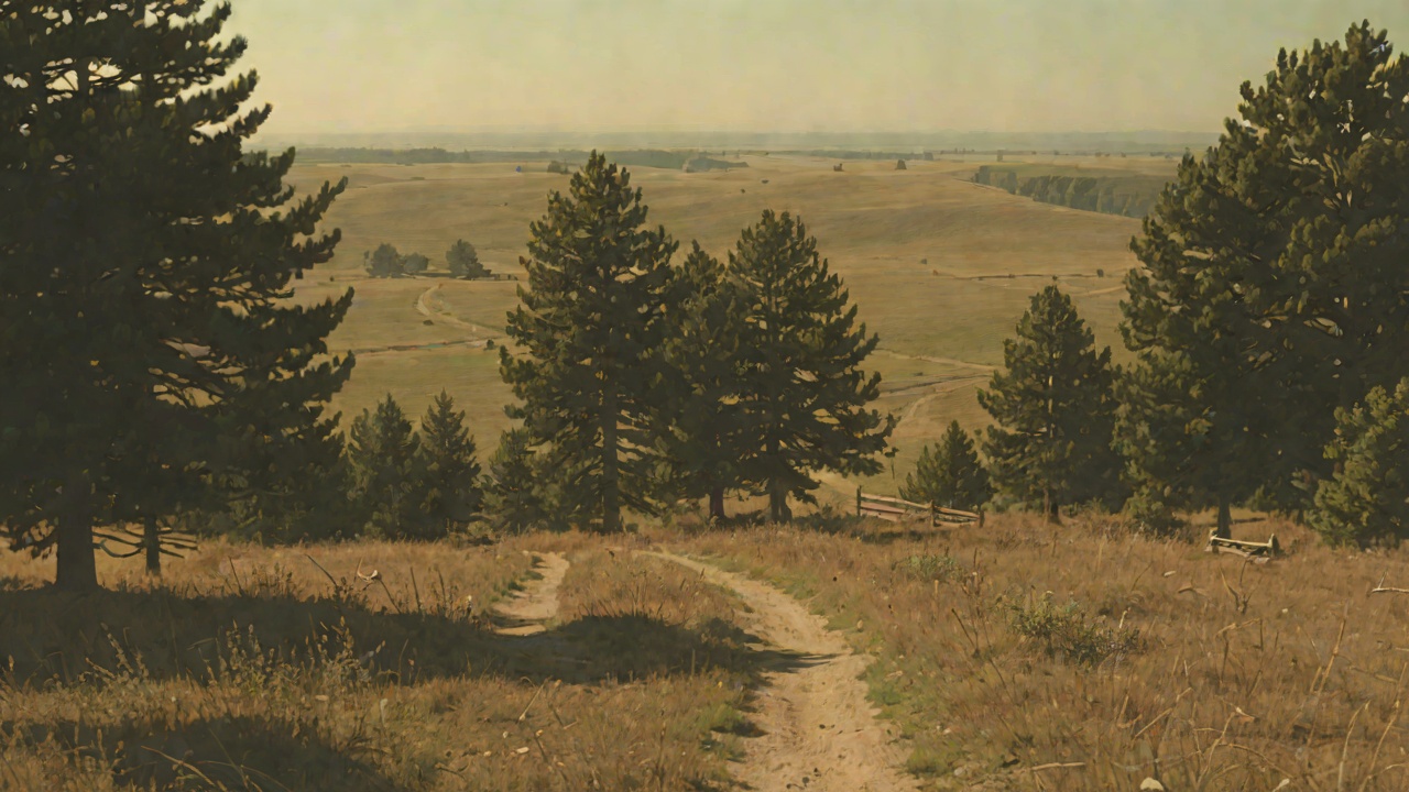 Border Landscape from "The Long Walk". Border Landscape Beginning The Walk starts beside pines, fields, and the stone marker at the American border.