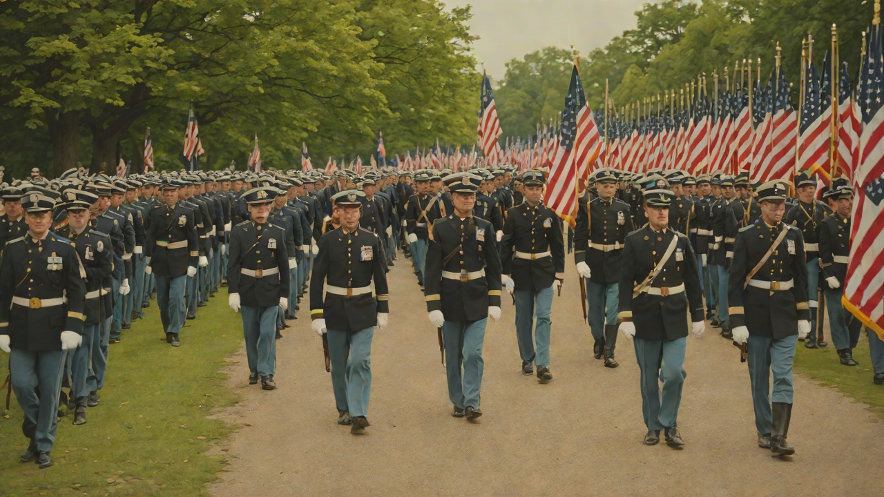 Patriotic Ceremony from "The Long Walk". Patriotic Ceremony Symbols Flags, soldiers, salutes, bands, and official announcements surround the Walk.