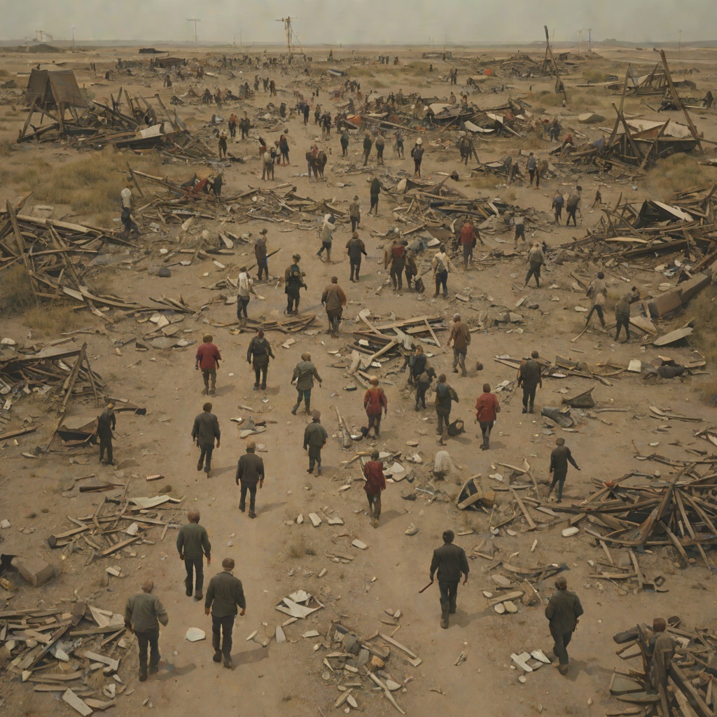 The Walker Group’s Dissolution from "The Long Walk". This flow traces how a temporary community forms among the Walkers, absorbs successive deaths, and finally collapses into isolated bodies.