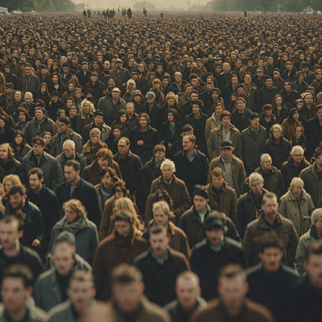The Crowd Face and Dehumanization from "The Long Walk". This flow traces the crowd’s loss of individuality and shows how anonymous spectators become the social body that validates every death.