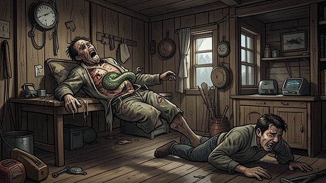 The Drowned Man Attacks from "Handling the Undead". The Drowned Man Attacks A body from the sea A decomposed drowned man reaches the island cabin and attacks Gustav Mahler.