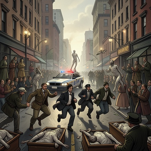 The Dead Rise in Stockholm from "Handling the Undead". This flow follows the first awakenings from morgues and graves into a citywide event that overwhelms ordinary institutions.