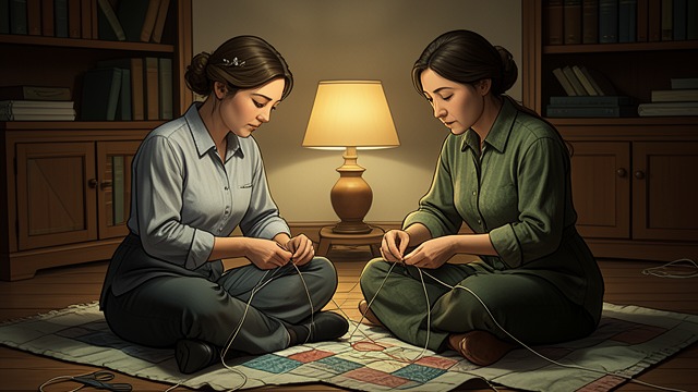 Work After Reconciliation from "The Color Purple". Work After Reconciliation Making Together Celie and Sofia quilt, sharing time and work after their argument.
