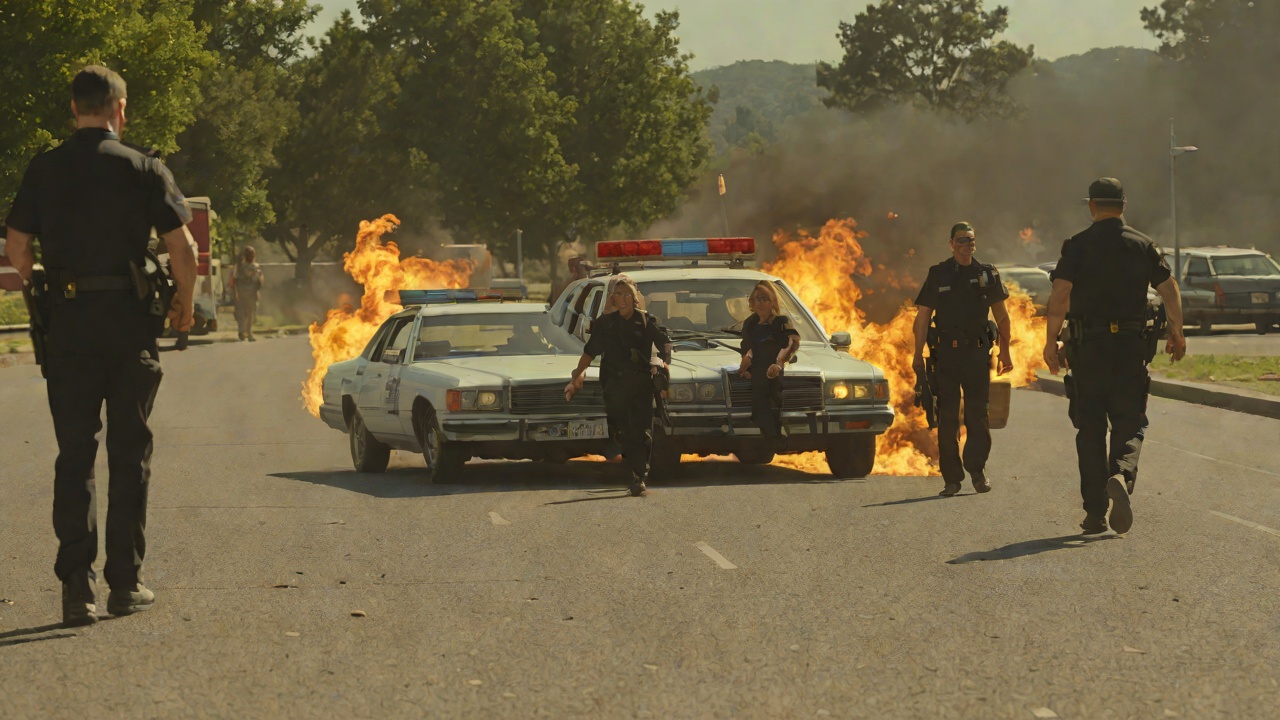 The Roadblock Witness from "The Running Man". Violence Revealed Police Fire Amelia follows Ben’s instructions, but the police shoot at the car.