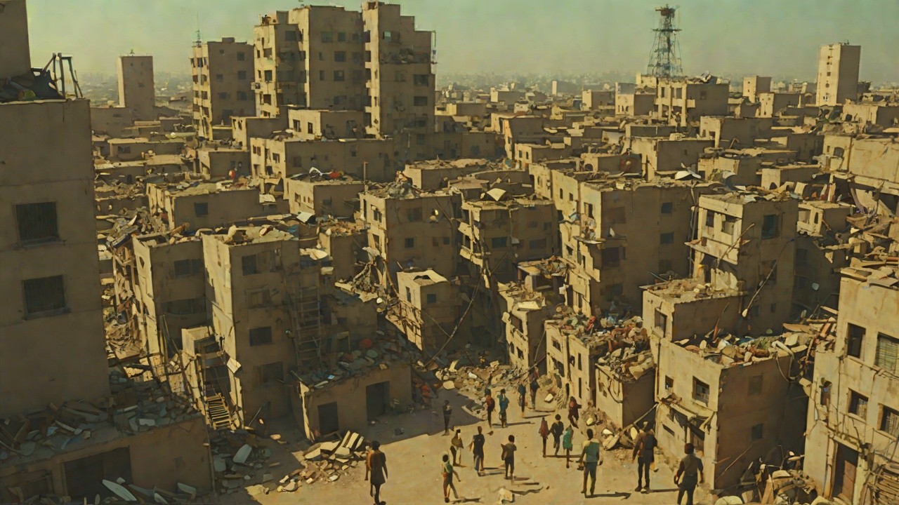 The Development from "The Running Man". The First Cell Vertical Poverty Co-Op City rises like a penitentiary, with families stacked above garbage and illness.