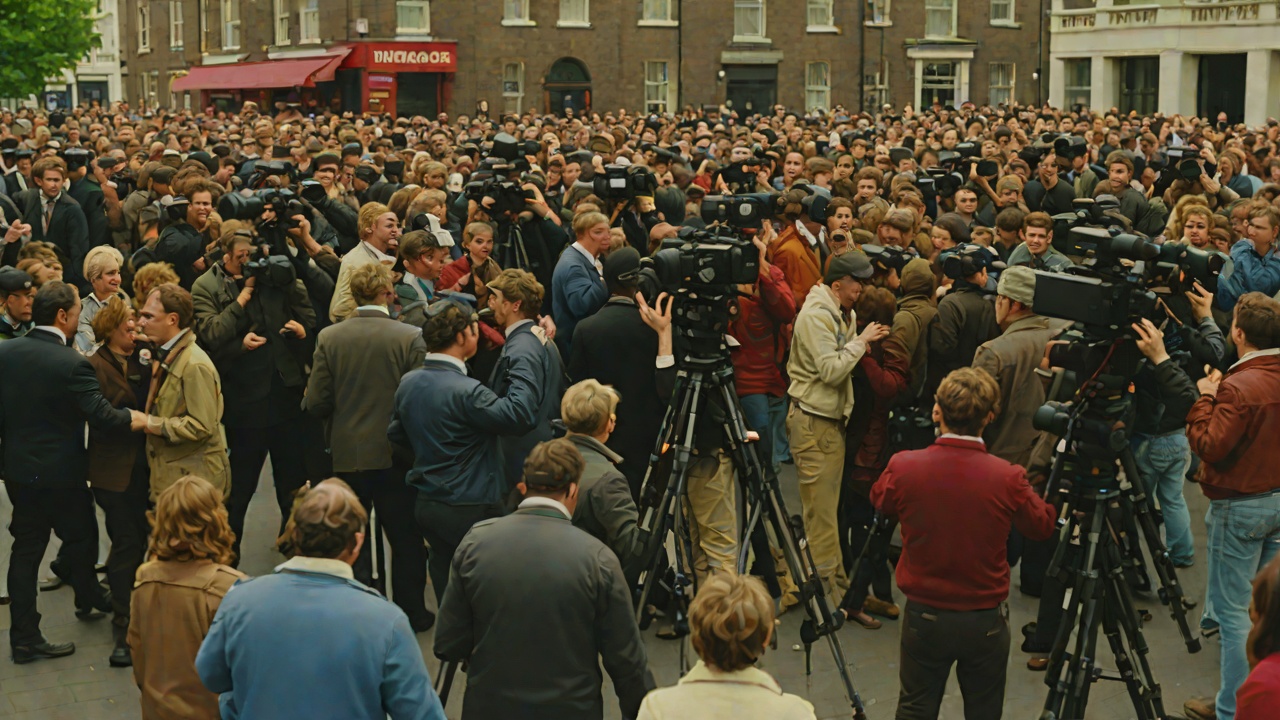 The Hostage Cameras from "The Running Man". Live Visibility The Crowd Arrives News cameras and spectators surround Ben and Amelia Williams.