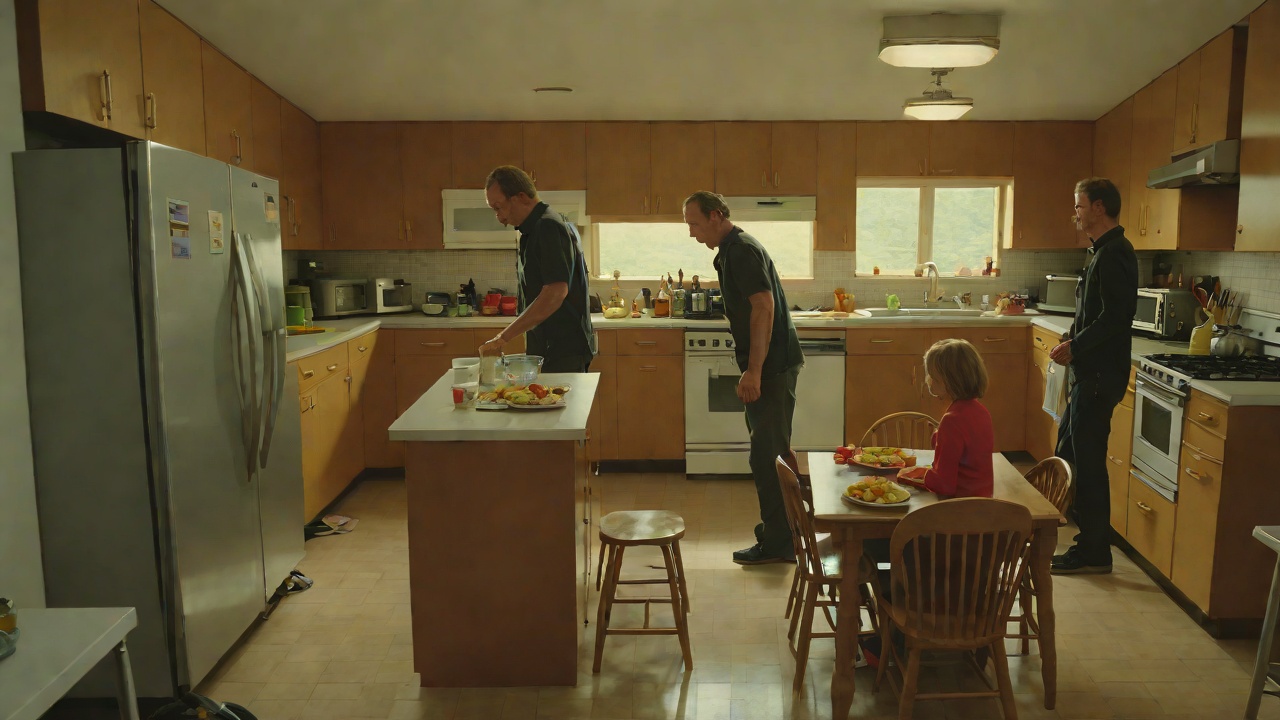 Bradley’s Kitchen from "The Running Man". Temporary Family Food and Illness Bradley Throckmorton’s household feeds Ben while Cassie cries from Lung cancer.