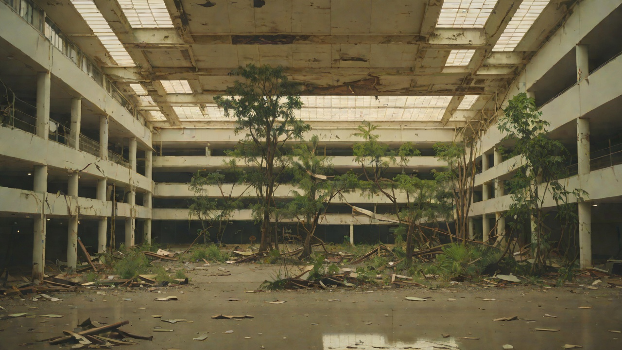 The Abandoned Mall from "The Running Man". A Failed Development Ruins of Progress The Super Pine Tree Mall stands unfinished and overgrown.