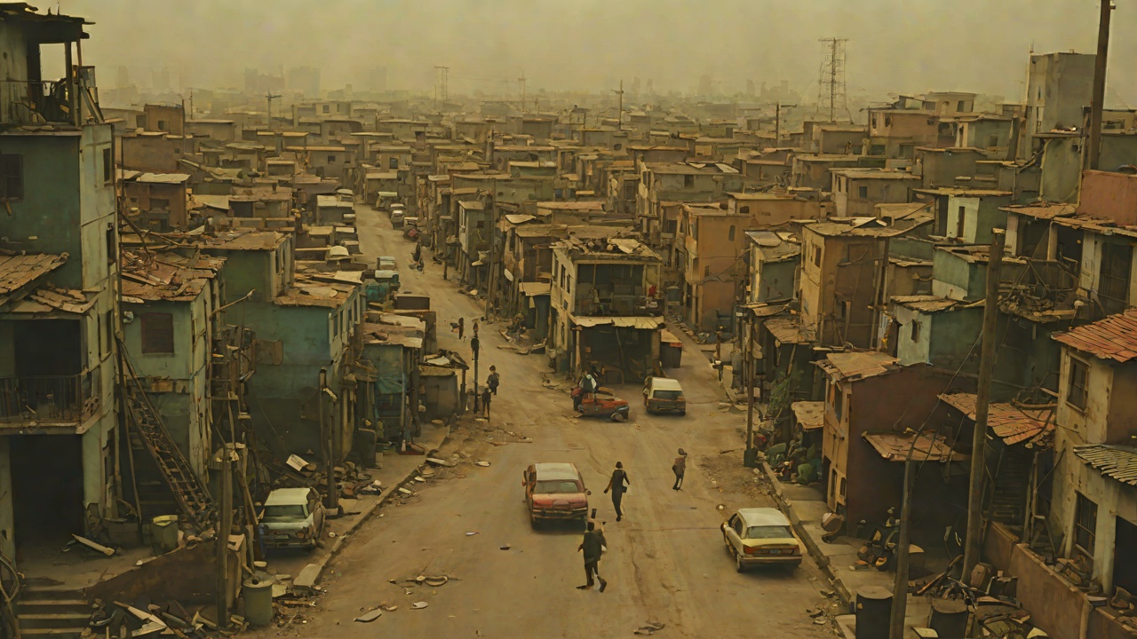 The Poor Neighborhoods from "The Running Man". Familiar Streets South of The Canal Ben knows the rats, gangs, ruined lights, and abandoned vehicles of his district.