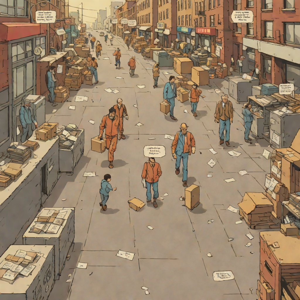 The Changing Meaning of Work from "The Running Man". This flow traces how employment shifts from dignity to coercion and finally to a false bargain with the Network.