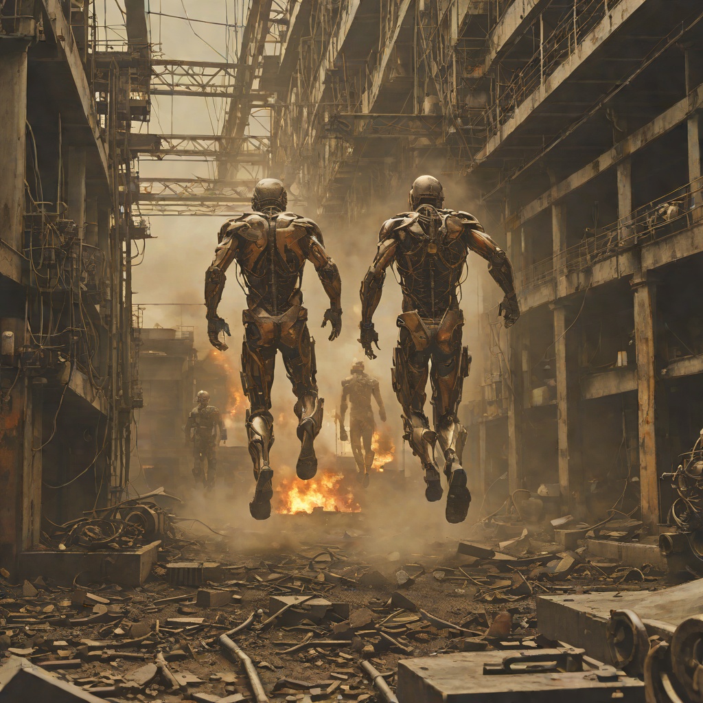 Bodies Under Industrial Power from "The Running Man". This flow traces the novel’s pattern of bodily injury from ordinary environmental harm to spectacular mechanical destruction.