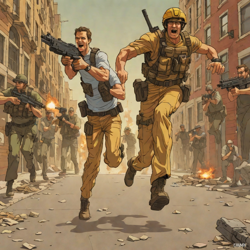 Humor Against Terror from "The Running Man". This flow traces how Ben’s humor develops from defensive sarcasm into a weapon against fear and institutional authority.