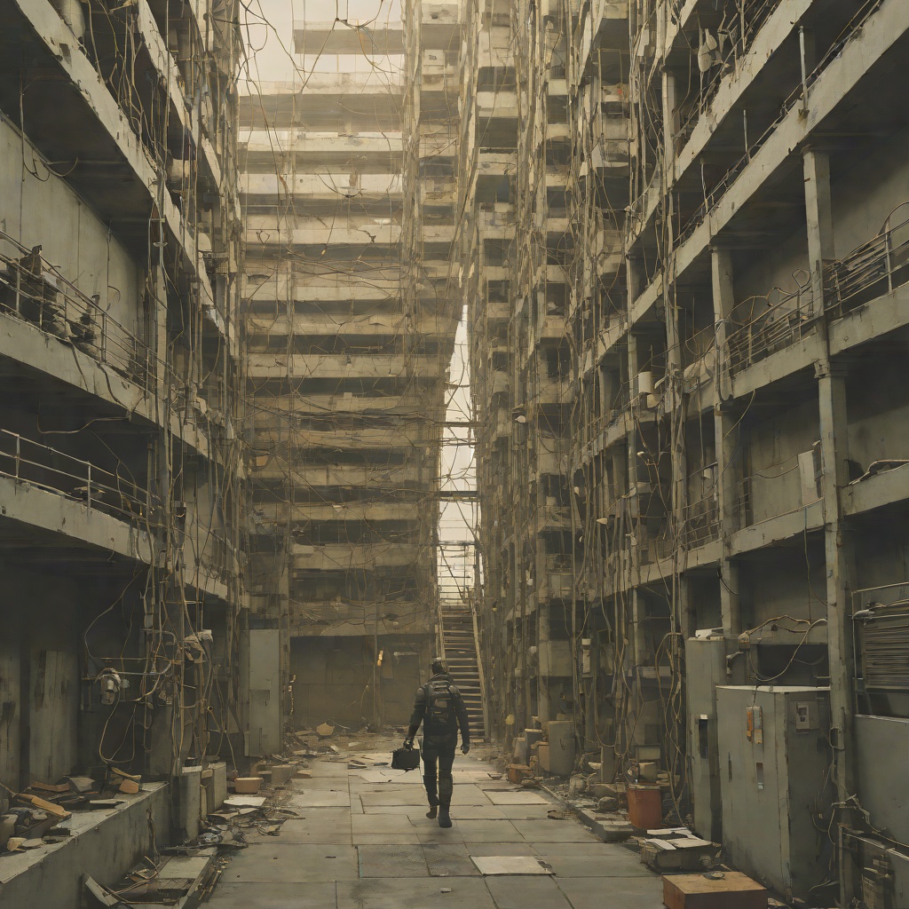 The Architecture of Containment from "The Running Man". This flow traces the physical spaces that confine Ben and the spaces he converts into routes of escape.