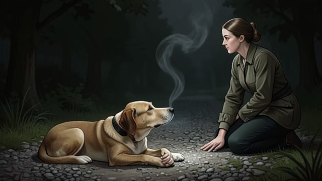 The First Alert from "A Dog's Journey". Detecting an Odor A Familiar Scent Molly notices a metallic smell on a woman in the line. She turns back and lies down with her paws crossed.