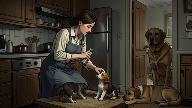 Bottle Feeding from "A Dog's Journey". Learning to Survive Care by Hand Jennifer bottle-feeds Molly and Rocky and places them with Barney for warmth.