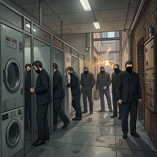 Four Square Laundry and the Freds from "Say Nothing". This flow follows the secret intelligence network exposed through informers and the coordinated IRA attack that destroys its civilian cover.
