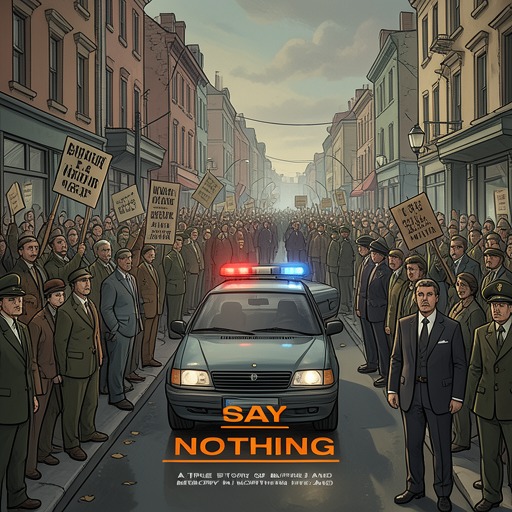 The 1969 Civil-Rights March from "Say Nothing". This flow reframes the Belfast-to-Derry march as an attempt at nonviolent solidarity that is transformed by sectarian hostility and police complicity.