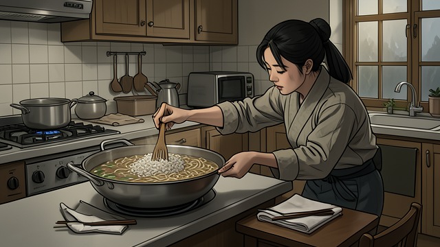 A Holiday Meal Planned from "Winter in Sokcho". A Holiday Meal Planned Preparing for others The narrator plans to make Tteokguk for the guest house before visiting her mother for Seollal.