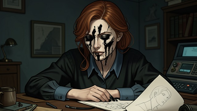 The Face in Ink from "Winter in Sokcho". The Face in Ink A self-made image The narrator smears ink across her face after finding a discarded drawing of a woman in Yan Kerrand’s room.