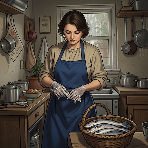 A Life Built Around the Market from "Winter in Sokcho". This flow follows the narrator’s mother through her work, care for her daughter, physical vulnerability, and skilled preparation of fish.