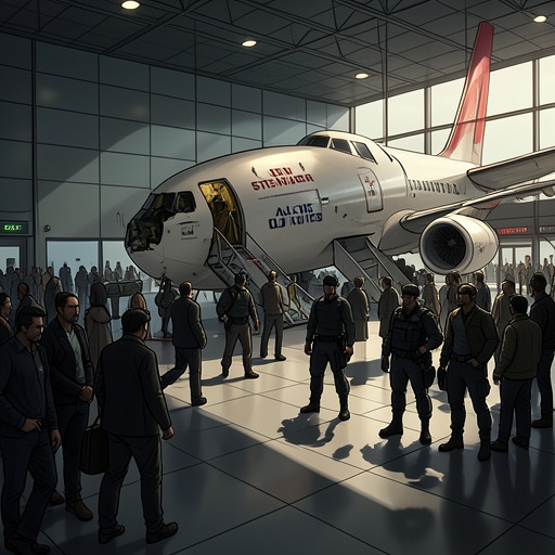 The Flight 127 Catastrophe from "All the Old Knives". The hijacking escalates from a disciplined hostage seizure into a mass killing when the rescue effort loses its human source and the attackers deploy poison.