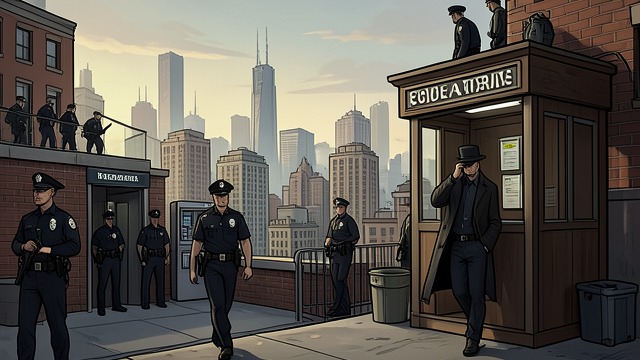 A Guarded City from "Bloodhounds". A Guarded City Security theater Police watch the gallery, inspect access points, and position officers on the roof after the Turner warning.