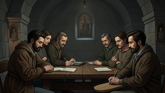 A Club with Fault Lines from "Bloodhounds". A Club with Fault Lines A literary community The Bloodhounds meet in a church crypt to discuss crime fiction.