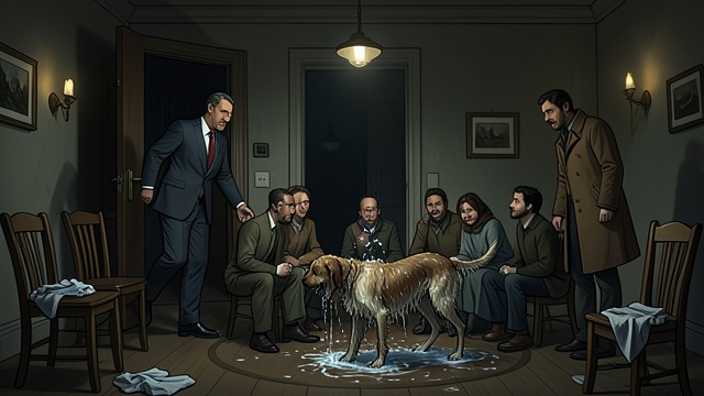 马洛与人情细节,《猎犬》中的场景。湿漉漉地登场 会议受到干扰 鲁珀特把马洛带进圣迈克尔教堂地下室,湿淋淋的狗在圈子里甩得大家满身是水。成员们纷纷抱怨,有人擦拭椅子,讨论也失去了秩序。 展露无遗的羁绊 鲁珀特辩称马洛的行为天性使然,并把这场聚会视为狗狗一周中最重要的时刻。别人看到的是麻烦,鲁珀特看到的却是一位理应在人群中占有一席之地的伙伴。