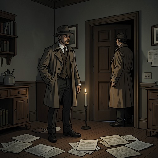 The Investigation’s Final Net from "Bloodhounds". This flow traces the police inquiry as evidence shifts from an apparently solved locked room to a coordinated scheme and a dangerous arrest.