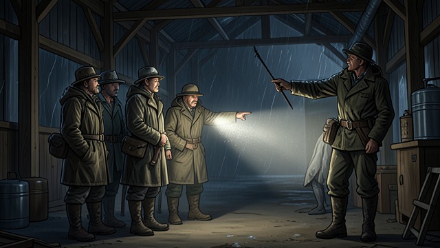 Rescue from the Granary from "Los renglones torcidos de Dios". Discovery and Rescue A chance shelter Hunters and their guide seek refuge from a storm in an abandoned granary and find a terrified, emaciated man inside.