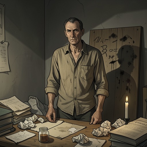 Sergio Zapatero’s Cosmic Catastrophe from "Los renglones torcidos de Dios". Sergio’s grand theory evolves from eccentric calculation into a consuming apocalyptic certainty that ends with his death.