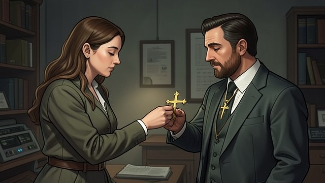 A Cross Given in Love from "Man on Fire". The Gift Is Not an Argument Pinta offers the necklace Pinta gives Creasy a gold cross that she bought with her savings.