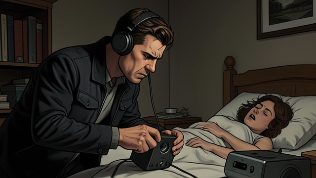 Headphones After Midnight from "Midwinter Break". Music as Retreat Gerry’s private listening Gerry turns up a classical recording through headphones while drinking, seeking a world separate from the household.