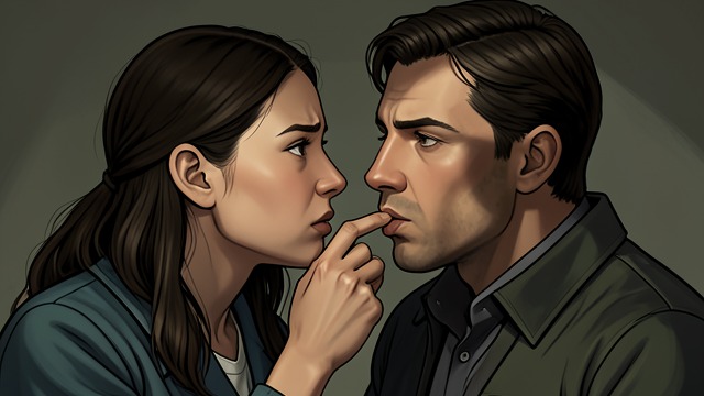 Stella’s Finger Against His Lips from "Midwinter Break". A Pause Before Consent A kiss interrupted Gerry kisses Stella, but she places a finger against his lips to stop him.