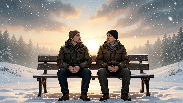 Hands at the End from "Midwinter Break". Companionship in Stillness Sitting side by side Gerry and Stella share the long wait, watching the dawn emerge over snow.