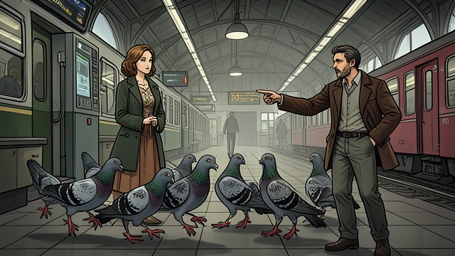 Pigeons in the Station from "Midwinter Break". Bodies in Motion A close observation Gerry notices that many pigeons have deformed feet as they hurry through the station.