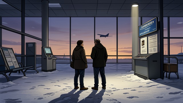 Dawn over the Snow from "Midwinter Break". Waiting Together A changed landscape As dawn reveals the snow, Gerry and Stella watch the airport slowly take shape.