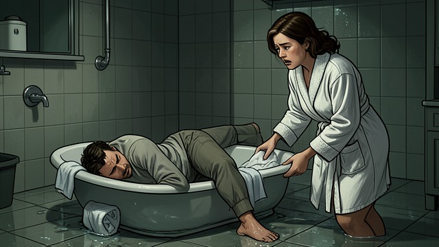 The Bath Fall from "Midwinter Break". A Sudden Vulnerability Losing his footing Gerry slips while showering and crashes into the bath.