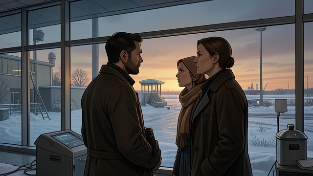 The Architect at the Airport from "Midwinter Break". Seeing the World Again Attention restored As the snow-covered airport emerges in the dawn, Gerry imagines the landscape before modern buildings and flight.