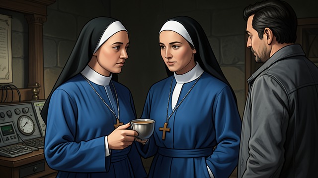 Communion at Christmas from "Midwinter Break". Service at Mass A role accepted Stella serves as a Eucharistic minister, distributing communion beside a nun.