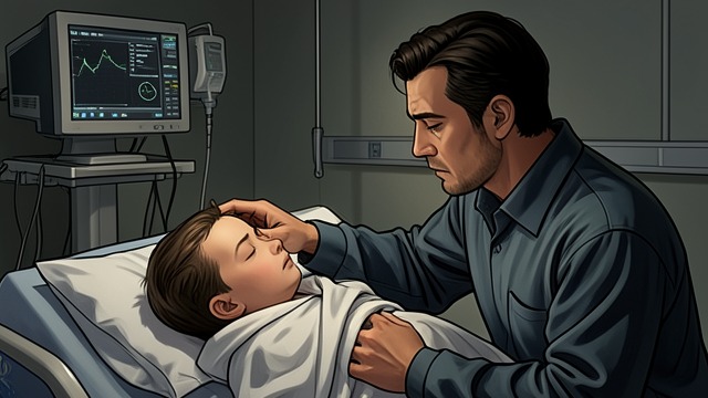The Parent at the Hospital from "Midwinter Break". A Father’s Promise Seeing the infant After waiting through Stella’s surgery, Gerry sees their newborn son and gently touches his cheek.
