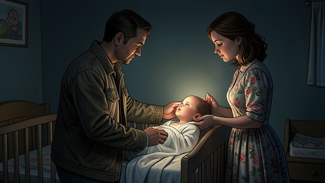 Gerry Meets His Son from "Midwinter Break". A Father and Newborn A visit to the nursery Mavis leads Gerry to a temporary nursery and shows him the newborn child.