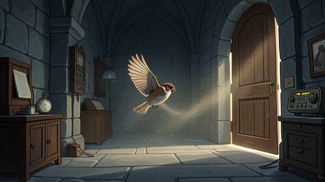 The Sparrow in the Hall from "Midwinter Break". A Brief Passage A traditional image Stella describes a sparrow flying into a hall for warmth, food, and light before leaving through another door.