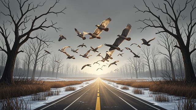 The Birds Beneath the Snow from "Midwinter Break". Imagining the Older Landscape A world before construction Gerry thinks of marshland, birds, and water beneath the buildings of the airport.