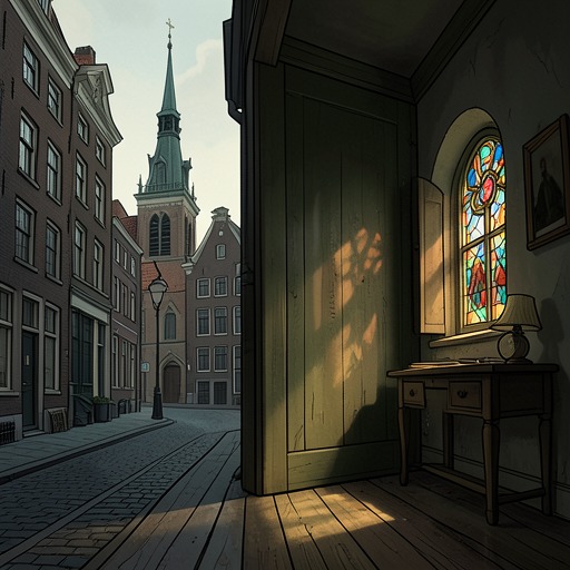 Amsterdam as a Place of Sanctuary from "Midwinter Break". This flow traces how Amsterdam’s spaces of quiet, worship, and public memory offer Stella refuge while exposing the limits of imagined sanctuary.