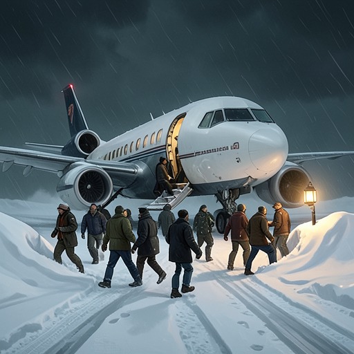 The Airport’s Interrupted Journey from "Midwinter Break". This flow traces how snow turns the return journey into an extended confrontation and an unexpected space for decision.